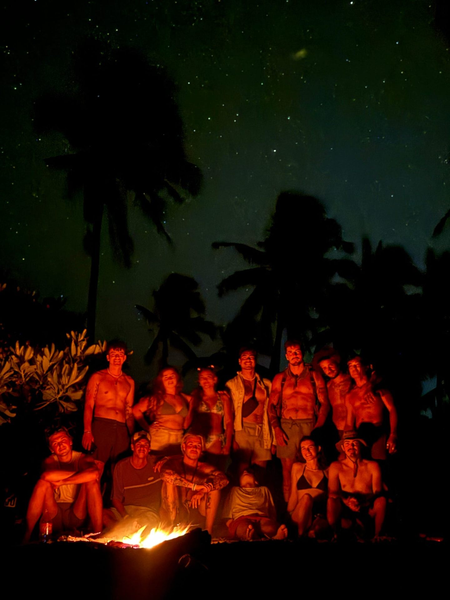 The whole group at the bonfire, Juan & Lonely